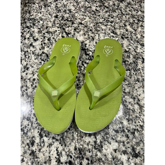 Reef Womens Green White Open Toe Slip on Flat Flip Flop Sandals Size 10 - Picture 2 of 6
